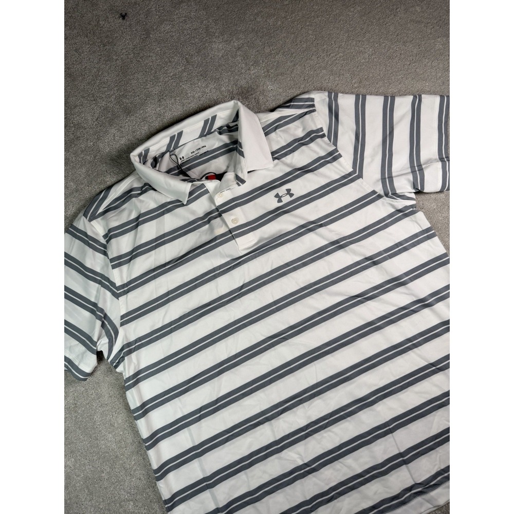 Under Armour Shirt Men XXL Loose Striped Polo Golf Performance HeatGear UPF New